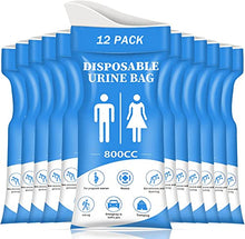 Load image into Gallery viewer, DIBBATU Urine bag,12 PCS 800ML Disposable Urinal Bag for Travel, Emergency Portable Pee Bag and Vomit Bags, Unisex Urinal Bag as Toilet Bag Suitable for Camping, Traffic Jams, Pregnant, Patient, Kids