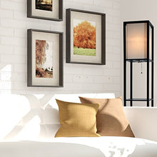 Load image into Gallery viewer, Floor Lamp with Shelves - Room Light by Lightaccents - Corner Storage Standing Bookshelf Lamp - Bedroom Light with Wooden Storage Shelves and White Cotton Linen Shade (Black)