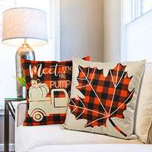 Load image into Gallery viewer, CandoCraft Thanksgiving Fall Throw Pillow Covers 18x18 Set of 4 Autumn Fall Home Decor Farmhouse Buffalo Plaid Pillow Covers Holiday Harvest Pumpkin Decorations