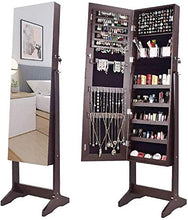 Load image into Gallery viewer, ORAF Jewelry Organizer, Jewelry Armoire Cabinet Standing Jewelry box with Full body Mirror and Large Storage Lockable Wooden Cabinet (Regular, Brown)