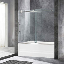 Load image into Gallery viewer, WOODBRIDGE Frameless Sliding Bathtub Door, 56"-60" Width, 62" Height, 3/8" (10 mm) Clear Tempered Glass, Brushed Nickel Finish, Designed for Smooth Door Closing and Opening. MBSDC6062-B4