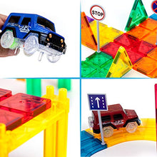 Load image into Gallery viewer, PicassoTiles 128 Piece Race Car Track Building Block Educational Toy Set Magnetic Tiles Magnet Playset 3 LED Car STEM Learning Construction Kit Hand-Eye Fine Motor Skill Training Brain Development