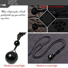Load image into Gallery viewer, OK-STORE Natural Black Obsidian Rainbow Eyes Stone Necklace Pendant, 16mm Obsidian Bead with Woven Cotton Cord, Talisman Dedication of Wellness and Wealth