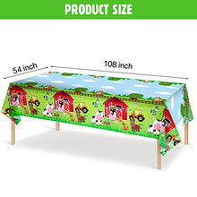 Load image into Gallery viewer, 3 Pieces Farm Animals Party Tablecloth Farmhouse Disposable Plastic Table Cover Barnyard Farm Animal Theme Party Decorations for Picnics Baby Shower Boys Girls Birthday Party Supplies, 108 x 54 Inch