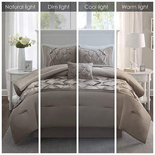 Load image into Gallery viewer, Comfort Spaces Cavoy Faux Silk Comforter Set - Luxe Diamond Tufting, All Season Bedding, Matching Bed Skirt, Decorative Pillows, Taupe King(104"x90") 5 Piece