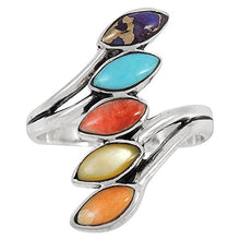 Load image into Gallery viewer, Sterling Silver Ring Genuine Turquoise & Gemstones (Multi-Gemstones, 6)