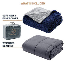 Load image into Gallery viewer, COMFOLAX Weighted Blanket + Removable Soft Minky Duvet Cover (Grey Blanket + Navy Blue Minky Cover, 48"x72" | 15 lbs)