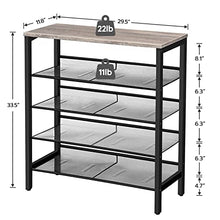 Load image into Gallery viewer, HOOBRO Shoe Rack, 5-Tier Shoe Storage Unit Flat & Slant Adjustable Shoe Organizer Shelf for 16 Pairs, Durable and Stable, for Entryway, Hallway, Closet, Dorm Room, Industrial, Greige BG01XJ01