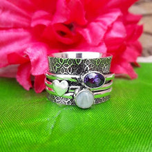 Load image into Gallery viewer, Spinner Spinning Band Ring, 925 Sterling Silver Ring, Amethyst and Moonstone Ring, Heart Mens Ring, Statement-Engagement Ring