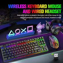 Load image into Gallery viewer, Wireless Gaming Keyboard Mouse and Wired Headphone with Ergonomic 87 Key Rainbow Backlight Rechargeable 3800mAh Battery Mechanical Feel Anti-ghosting Mouse pad for PC Laptop Gamer Typist(Black RGB)