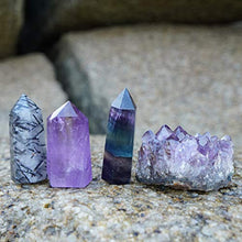 Load image into Gallery viewer, Mimosa Healing Crystal Wands,Mini Size Natural Crystal Quartz Standing Point|1-2.5'' Amethyst Crystal,Rainbow Fluorite Crystal &Natural Black Tourmaline in Quartz Crystal Tower&Deep Amethyst Cluster
