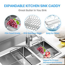 Load image into Gallery viewer, Sink Caddy Sponge Holder Kitchen Sink Organizer Sponge Caddy Farmhouse Sink Accessories Rag Detergent Brush Dishwashing Liquid Rack Expandable 14-3/4" to 20" Stainless Steel