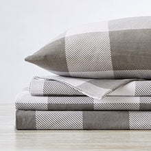 Load image into Gallery viewer, Great Bay Home - 100% Turkish Cotton Full Flannel Sheet Set. Heavyweight, Warm, Winter Double Brushed Bed Sheets. Pre-Shrunk & Anti-Pill - Buffalo Check - Soft Taupe / Pale Grey