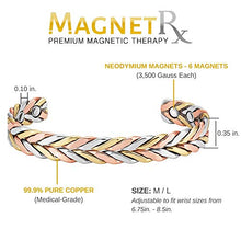 Load image into Gallery viewer, MagnetRX® Woven Copper Magnetic Bracelet - Arthritis Pain Relief & Carpal Tunnel Magnetic Therapy Copper Bracelets - Adjustable Pure Copper Cuff Bracelet with Magnets (Tri-Color, M/L)