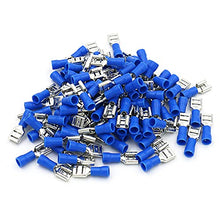 Load image into Gallery viewer, Baomain Female Quick disconnects Vinyl Insulated Spade Wire Connector Electrical Crimp Terminal 16-14 AWG 6.3mm Blue Pack of 100