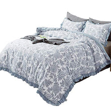 Load image into Gallery viewer, KASENTEX All Season Quilted Comforter Set Chic Modern Printed Pattern Down Alternative Fill 3-Piece with Stylish Boarder Trim Design(Floral Blue, King + 2 King Shams)