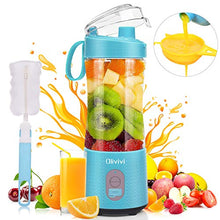 Load image into Gallery viewer, Portable Blender, Olivivi 2020 Multifunctional Personal Blender Mini Smoothie Blender 6 Powerful Blades, 4000mAh Rechargeable USB Juicer Cup Bottle with strainer Cleaning Brush for Travel BPA Free Blue