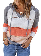 Load image into Gallery viewer, Uusollecy Women's Color Block Sweatshirts Hoodie Long Sleeve Knitted Pullover V-Neck Drawstring Sweater Black…