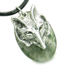Load image into Gallery viewer, BestAmulets Amulet Courage Wise Wolf Head Good Luck Powers Moss Agate Leather Pendant Necklace