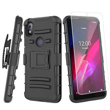 Load image into Gallery viewer, JACKPOT WIRELESS for T-Mobile Revvl 4 Cover Shockproof with Temper Glass Kickstand and Belt Clip Hybrid Heavy Duty Full Body Protective Case (Black)