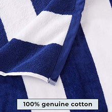 Load image into Gallery viewer, 4 Pack Plush Velour 100% Cotton Beach Towels. Cabana Stripe Pool Towels for Adults. (Navy, 4 Pack- 30" x 60")