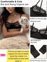 Load image into Gallery viewer, Kaei&Shi Sexy Lingerie for Women,Ruffle 2 Piece Lace Lingerie Set,Underwire Ribbed Bra and Panty Sets Valentine Black Medium