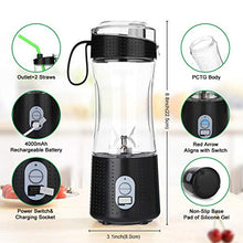 Load image into Gallery viewer, Aitsite Portable Blender, Personal Mixer Fruit Rechargeable USB with 2 Straws, Mini Blender for Smoothie, Fruit Juice, Milk Shakes 380ml, Six 3D Blades for Great Mixing (Black)