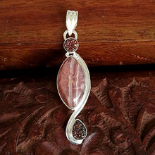 Load image into Gallery viewer, CZgem Rhodochrosite Pendant, 925 Sterling Silver Nature Handmade Boho Shape, 2"