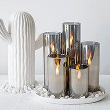 Load image into Gallery viewer, Eywamage Grey Glass Flameless Candles with Remote, Flickering Slim Tall LED Wax Candles, Battery Operated Pillar Votive Candles Set of 5