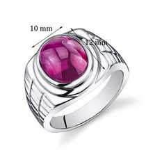 Load image into Gallery viewer, Peora Mens 8.00 Carats Oval Cabochon Created Ruby Ring In Sterling Silver With Size 9