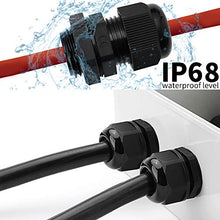 Load image into Gallery viewer, MAKERELE Cord Grip Cable Glands Kit for Electrical Box NPT Waterproof Nylon Strain Relief 1/4” 3/8” 1/2” 3/4” 1” 1-1/4” 50pcs Junction case Connector Black With Gaskets
