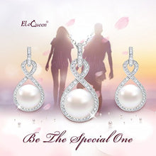 Load image into Gallery viewer, EleQueen 925 Sterling Silver CZ AAA Button Cream Freshwater Cultured Pearl Bridal Jewelry Necklace Earrings Set Ivory