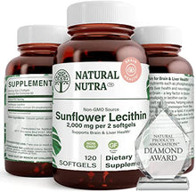 Load image into Gallery viewer, Natural Nutra Sunflower Lecithin 2000 mg, Phosphatidyl Choline, Brain Health, Reduce Clogged Ducts, Improve Liver Function, Memory Booster, Non-GMO, Gluten-Free Supplement, 120 Softgels (2 Pack)