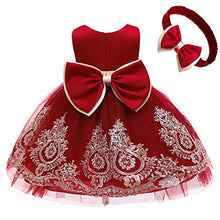 Load image into Gallery viewer, CMMCHAAH Infant Girls Big Bowknot Dresses Baby Little Girls Tulle Lace Wedding Party Ball Gown Dress (Purple+Pink,60)