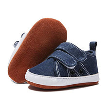 Load image into Gallery viewer, COSANKIM Infant Baby Boys Girls Shoes Anti-Slip Leather Soft Sole Canvas Sneakers Toddler Newborn First Walker Crib Shoes, 6-12 Months Infant, 02 Jeans Baby Shoes
