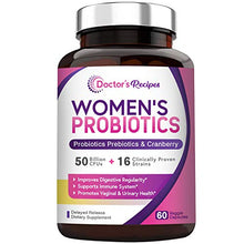 Load image into Gallery viewer, Doctor's Recipes Women’s Probiotic, 60 Caps 50 Billion CFU 16 Strains, with Organic Prebiotics Cranberry, Digestive Immune Vaginal & Urinary Health, Shelf Stable, Delayed Release, No Soy Gluten Dairy