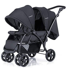 Load image into Gallery viewer, BABY JOY Double Baby Stroller, Foldable Double Seat Tandem Stroller with Adjustable Backrest, Push Handle and Footrest, Lockable Wheels, 5 Points Safety Belts (Black)