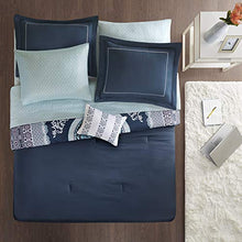 Load image into Gallery viewer, Intelligent Design Loretta Ultra Soft Brushed Microfiber Bohemian Boho Medallion Comforter and Sheet Set Bag Bedding, Queen, Navy 9 Piece