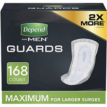 Load image into Gallery viewer, Depend Incontinence Guards/Bladder Control Pads for Men, Maximum Absorbency, 168 Count (2 Packs of 84) (Packaging May Vary)