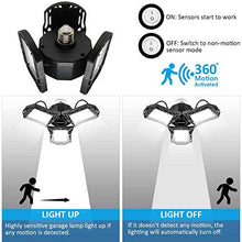 Load image into Gallery viewer, Led Garage Industrial-Lamp 80W, Deformable Workshop Super-Bright High-Bay Light-Lamp with 4 Adjustable Panels, E27/E26 Shop Ceiling Lights with Sensor, 8000LM,White
