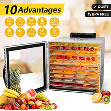 Load image into Gallery viewer, Food Dehydrator, 12 Layers Commercial Stainless Steel Fruit Dehydrator, 1000W Professional Adjustable Temperature Control and 0~24 Hours Digital Timer Food Dryer Household with Glass Window and 67 Recipes