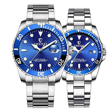 Load image into Gallery viewer, Couple Watches Classic Silver Stainless Steel Watch His and Hers Waterproof Quartz Watch(Silver Blue)