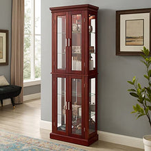 Load image into Gallery viewer, GOOD & GRACIOUS 4 Door Curio Cabinet with Lights, Tempered Glass Adjustable Shelves, and Mirrored Back, Walnut