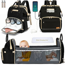 Load image into Gallery viewer, Letyet Baby Diaper Bag Backpack with Folding Changing Station,Portable Mommy Bag with Stroller Straps for Travel,Large Capacity,Waterproof and Stylish,Newborn's Outdoor Rigid Needs(Black)