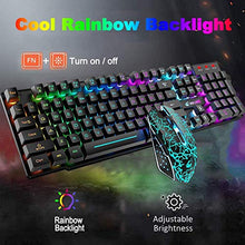 Load image into Gallery viewer, Wireless Gaming Keyboard and Mouse,Rechargeable Rainbow Backlit Keyboard Mouse with 3800mAh Battery,Mechanical Feel Gaming Keyboard,7 Color Gaming Mute Mouse,Gaming Mouse Pad for PC Gamers(Black)