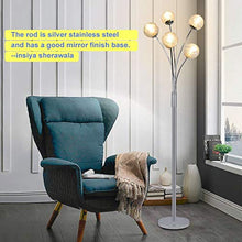 Load image into Gallery viewer, Modern Globe LED Floor Lamps for Living Room-DLLT Standing Lamps with 5 Lights for Bedroom, Tall Pole Tree Accent Lighting for Mid Century, Contemporary Home, G9 Bulb(Not Included) Glass Shade Silver