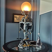 Load image into Gallery viewer, PARSAHO Gothic Medieval Mythic Guardian Gold Coin Dragon Sword Holding A Textured Glowing Ball Statue Table Lamp Halloween Decor Resin Special Home Bedroom Decor Gift 11.4x10.2x30.8 Inches