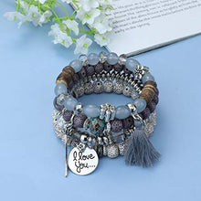 Load image into Gallery viewer, YADOCA 6 Sets Bohemian Wood Beaded Bracelets Set for Women Multilayer Stretch Tassel Bracelets Set Tree of Life Elephant Charm Love Statement Bangles