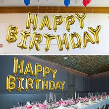Load image into Gallery viewer, Happy Birthday Banner (3D Gold Lettering) Mylar Foil Letters | Inflatable Party Decor and Event Decorations for Kids and Adults | Reusable, Ecofriendly Fun
