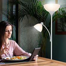 Load image into Gallery viewer, Brightech Sky Dome Plus - Super Bright LED Torchiere & Reading Floor Lamp - Dimmable Modern Standing Pole Lamp for Office, Living Room – Tall Mother-Daughter Lights for Bedroom Night Lighting – Silver